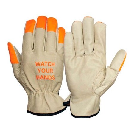 Pyramex Grain Cowhide Driver Gloves with Keystone Hi-Vi Orange Tips, Size XL - Pkg Qty 12 GL2003KXL
